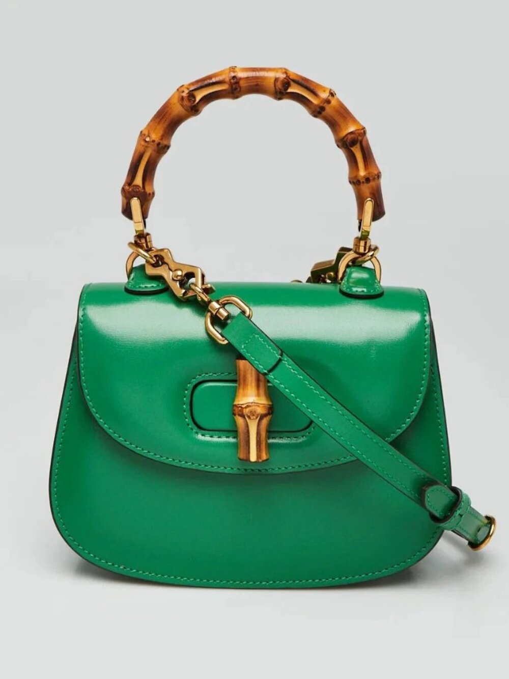 Gucci Green Dyna Lux Calfskin Leather Mini 1947 Bamboo Top Handle Bag